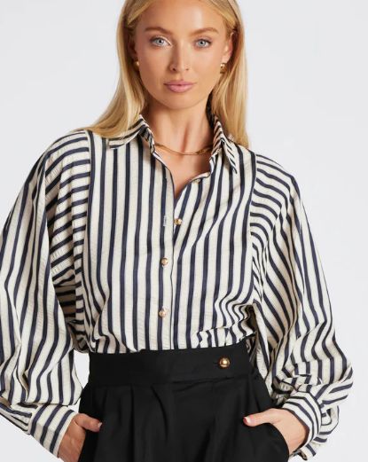 Aly Dolman Sleeve Striped Top, Color: Navy Stripe, Size: XS