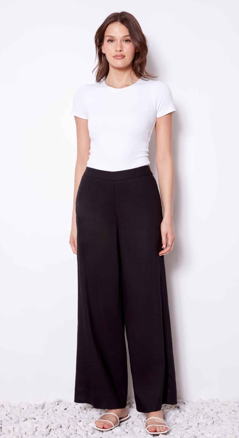 Wide Leg Linen Pant, Color: Black, Size: 4