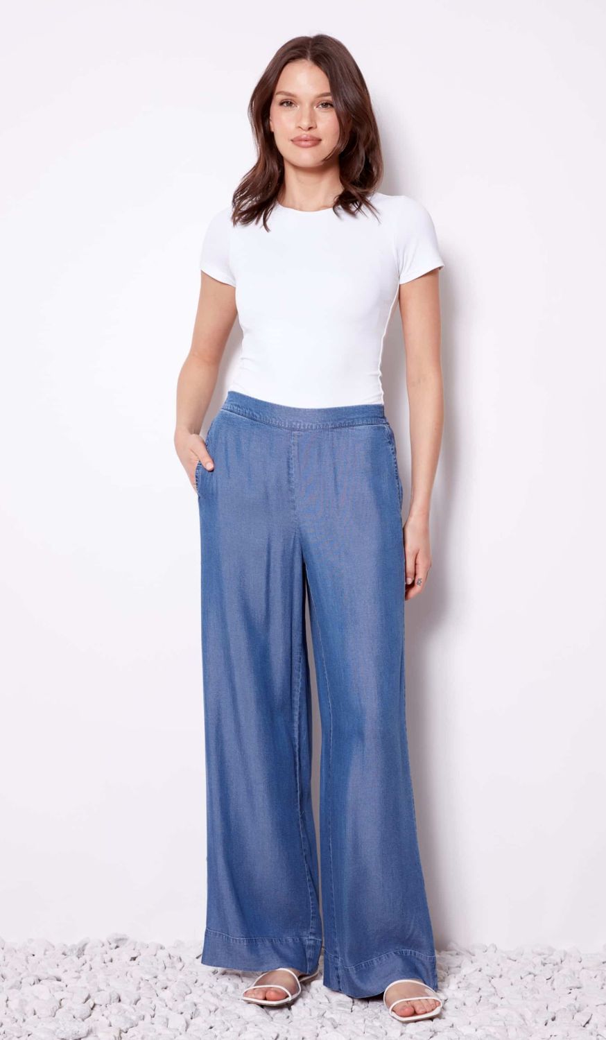 Wide Leg Tencel Pant, Color: Blue Wash, Size: 4