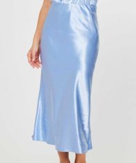 Elasticated Waist Midi Length Bias Skirt, Color: Cloudy Blue, Size: XS
