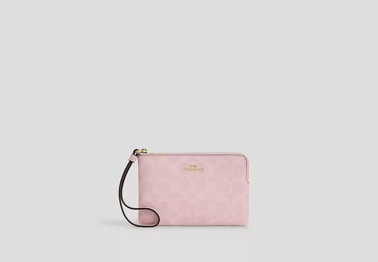 Corner Zip Wristlet, Color: Gold/Powder Pink
