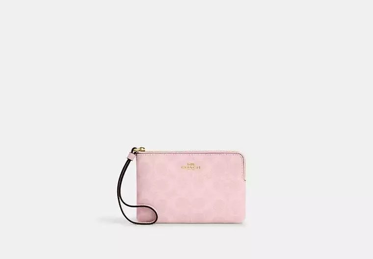 Corner Zip Wristlet, Color: Gold/Powder Pink