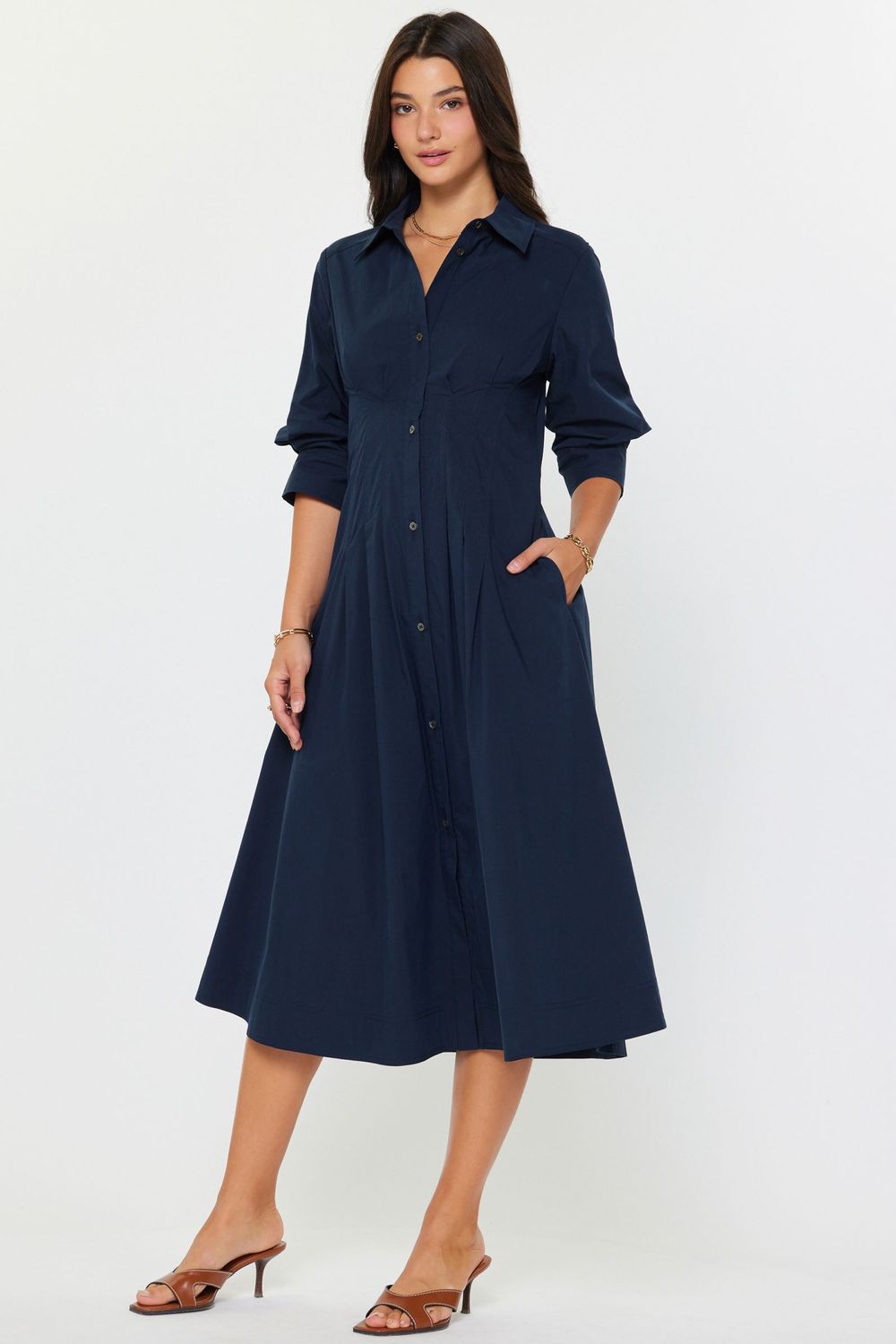 3/4 Button Down A-Line Dress