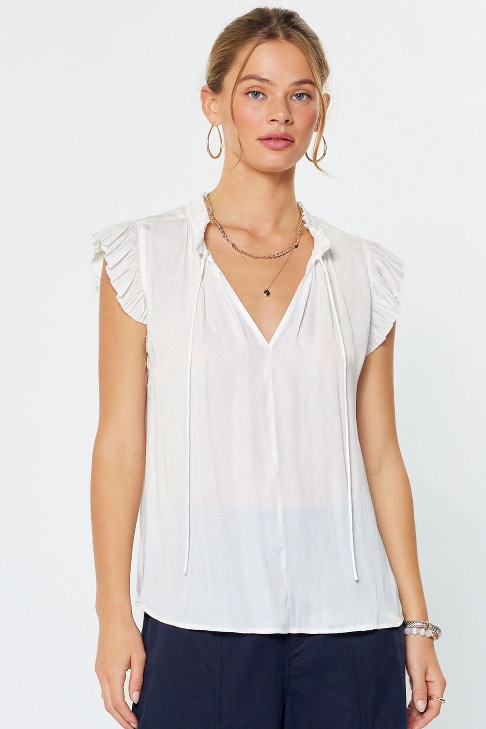 Pleated Sleeve Blouse, Color: Off White, Size: XS