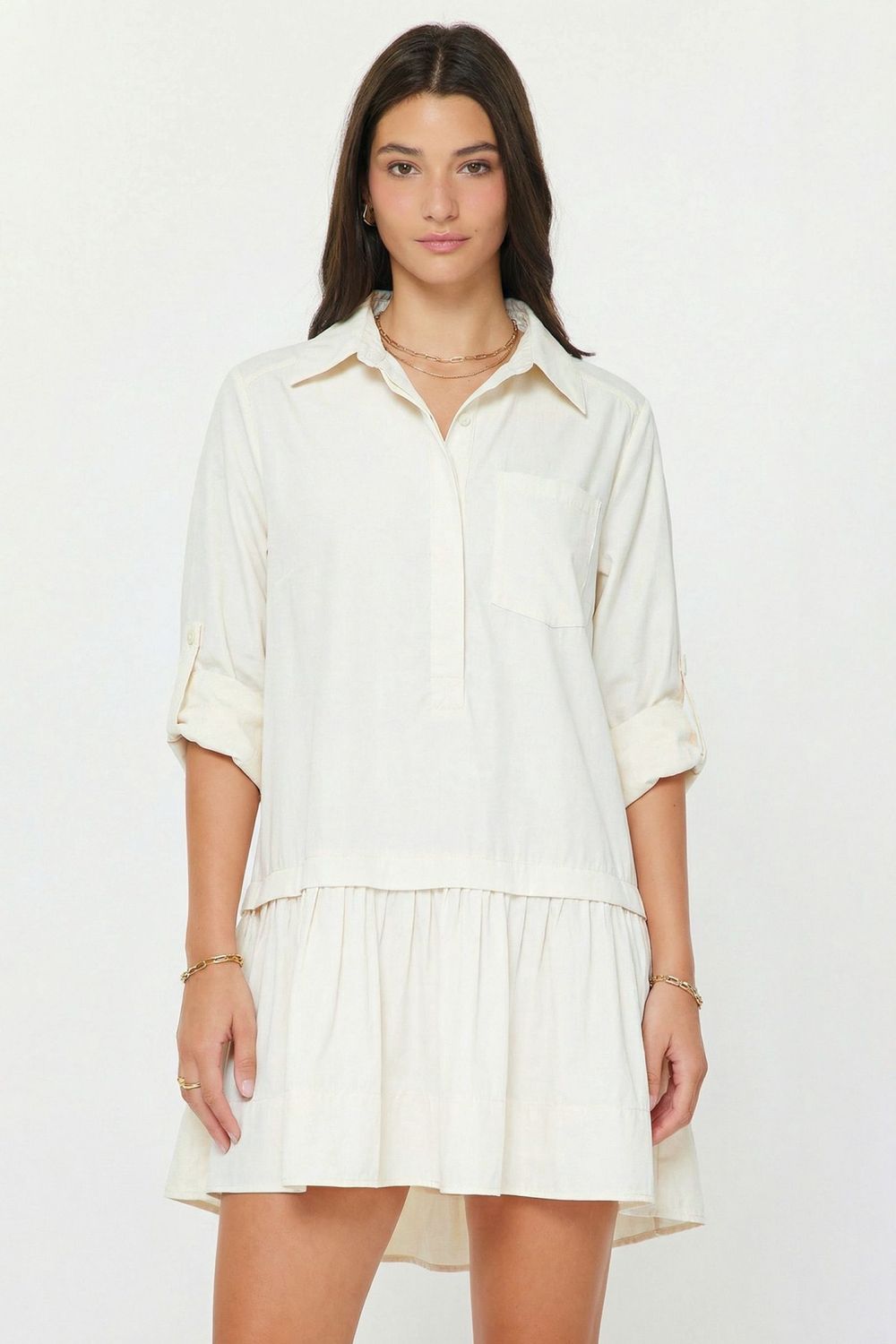 Shirt Collar Dropped Waist Button Down Mini Dress