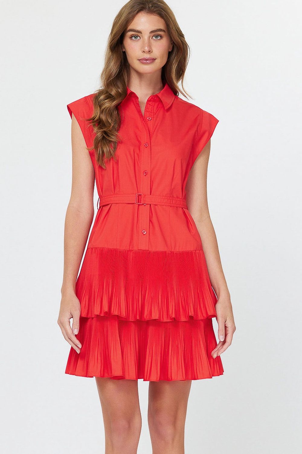 Sleeveless Tiered Mini Dress w/ Belt