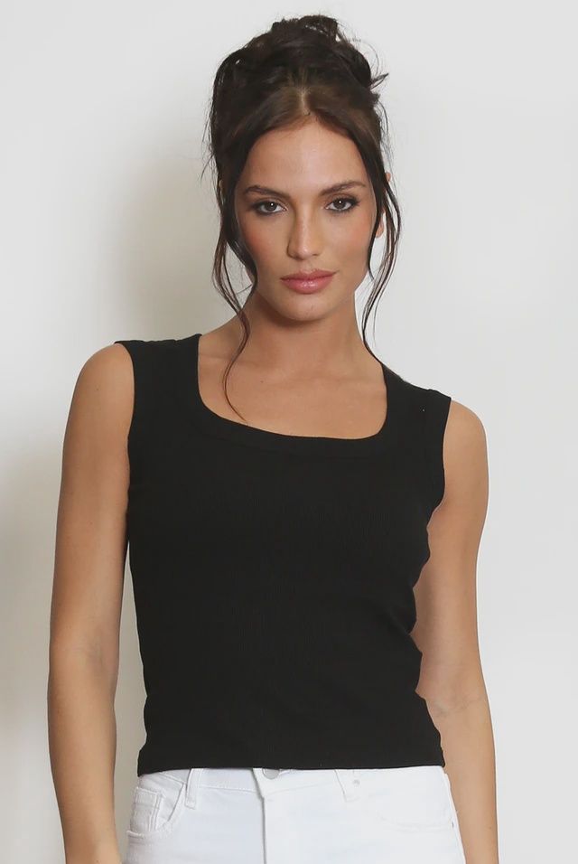Fine Knit Square Neck Vest Top, Color: Black, Size: S