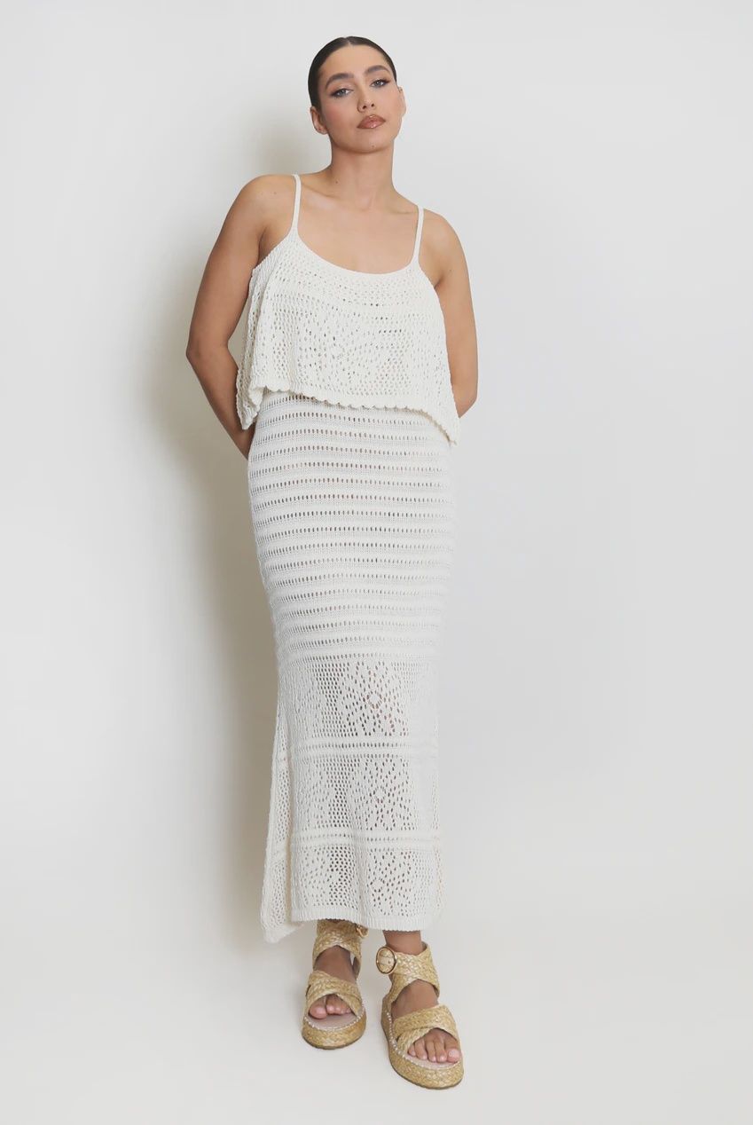 Crochet Maxi Dress, Color: Beige, Size: S