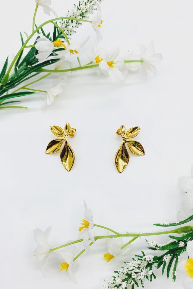 Oversized Half Flower Earring, Color: Gold, Size: OS
