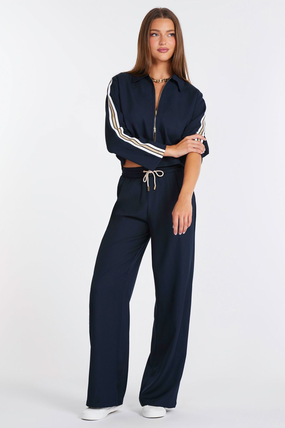 Sporty Trim Jacket, Color: Indigo, Size: XS