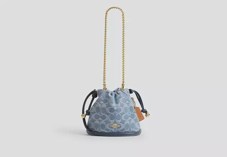 Faye Mini Drawstring Bag, Color: Gold / Indigo
