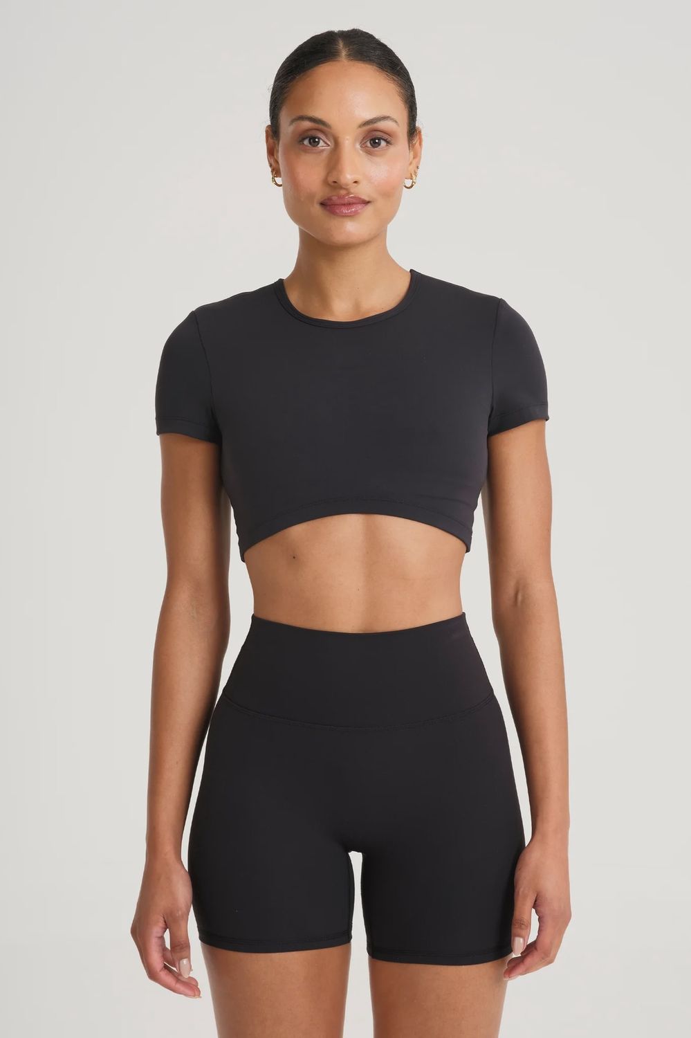 CloudCore Cropped Built-In Bra Tee, Color: Black, Size: S