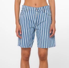 Striped Bermuda Shorts, Color: Blue Stripe, Size: 25
