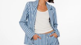 Striped Blazer, Color: Blue Stripe, Size: XS