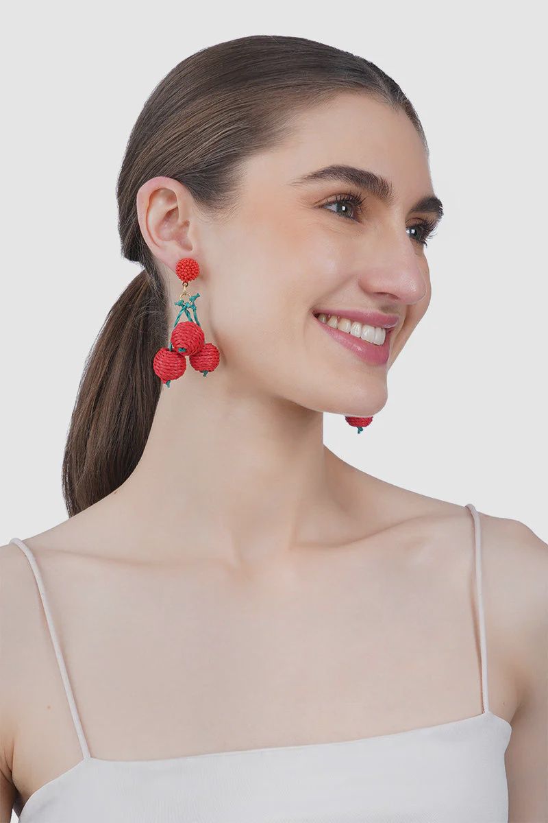 Sweet Cherry Pop Fruit Hand-Beaded Statement Earrings