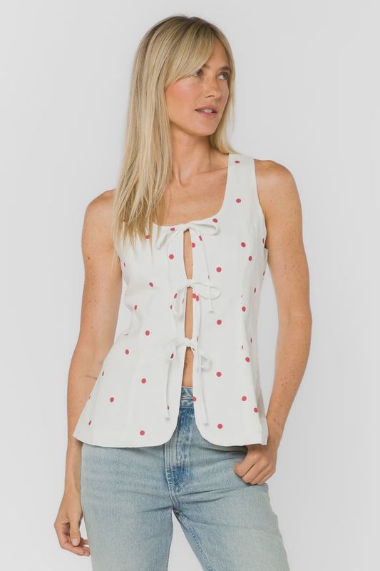 Polka Dot Tie Front Top