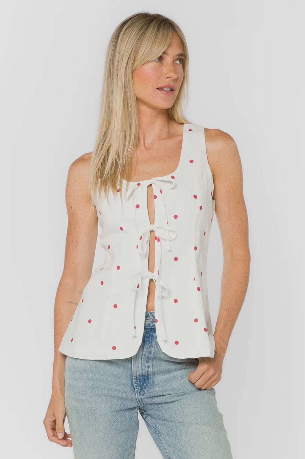 Polka Dot Tie Front Top, Color: Polka Dots, Size: XS