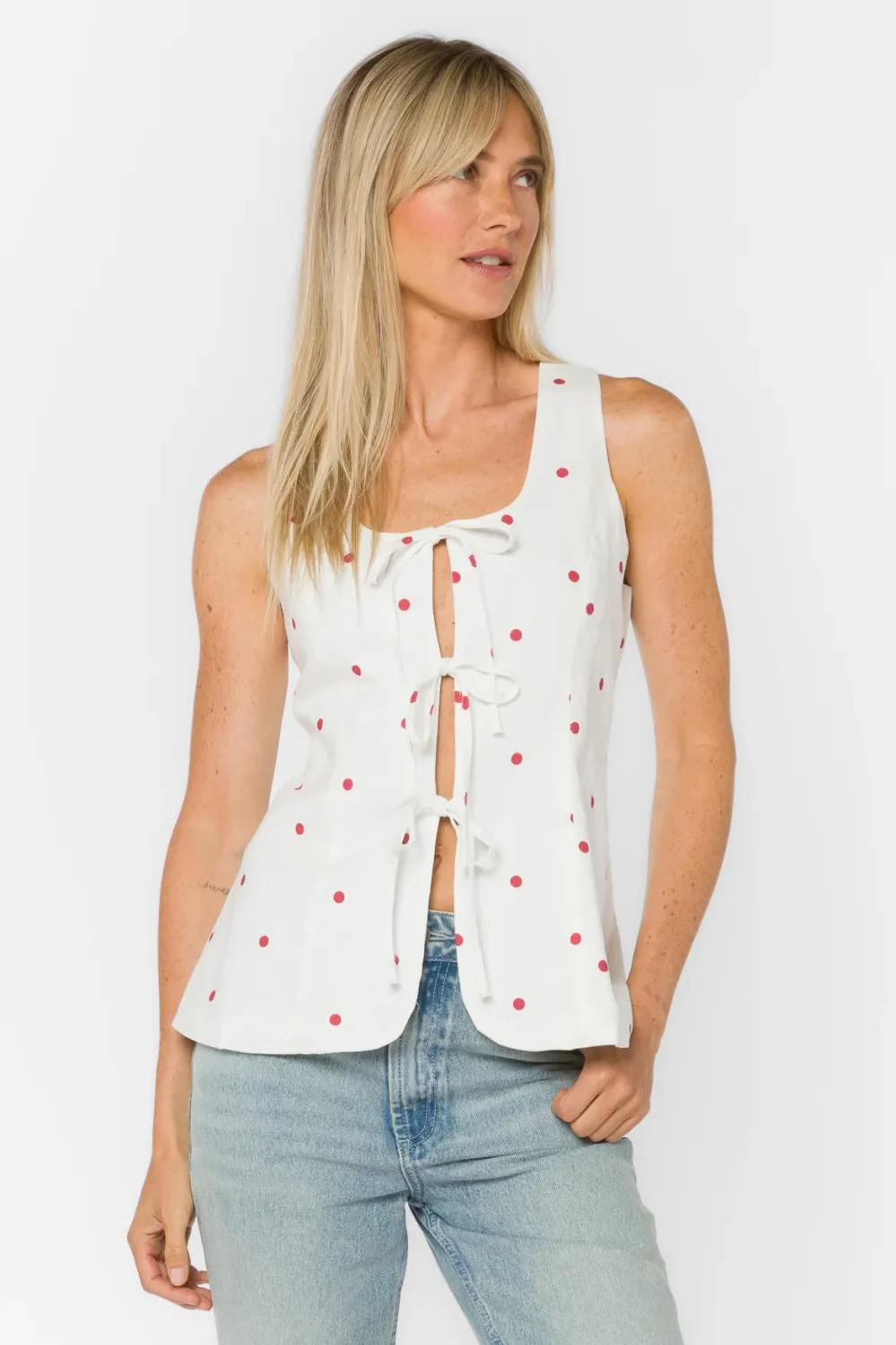 Polka Dot Tie Front Top, Color: Polka Dots, Size: XS
