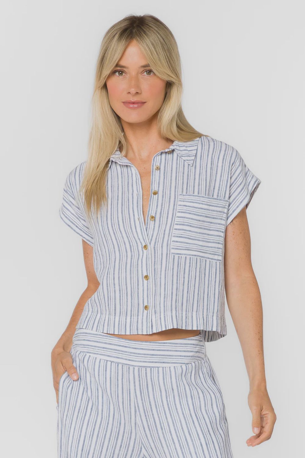 Lucky Linen Top, Color: Washed Blue Stripe, Size: XS