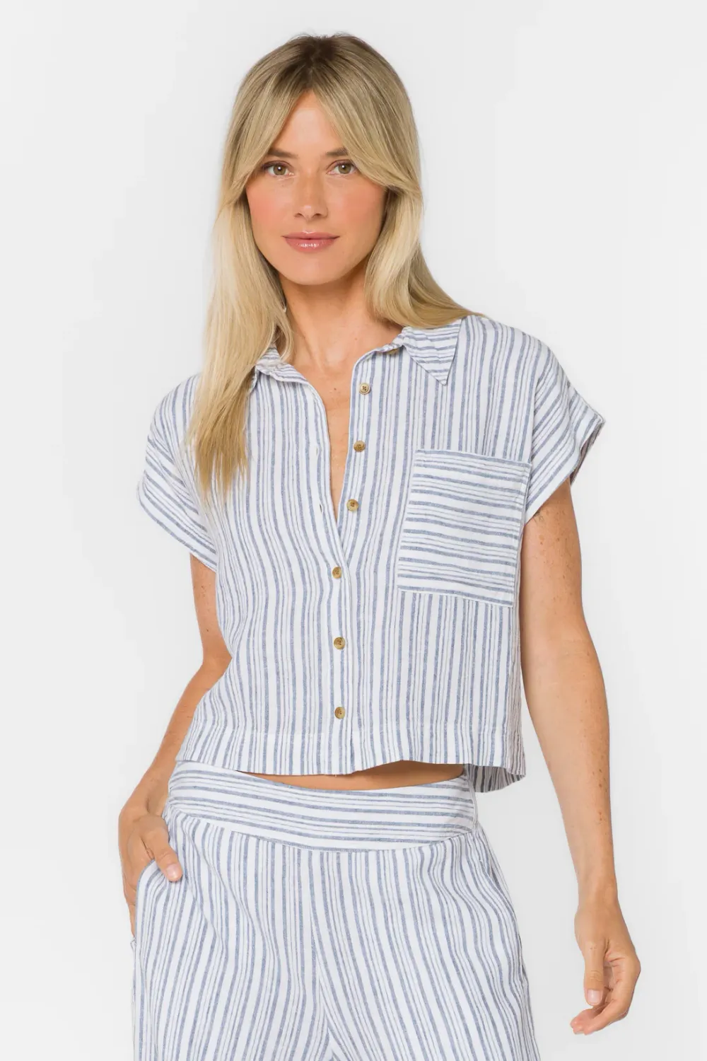 Lucky Linen Top, Color: Washed Blue Stripe, Size: XS