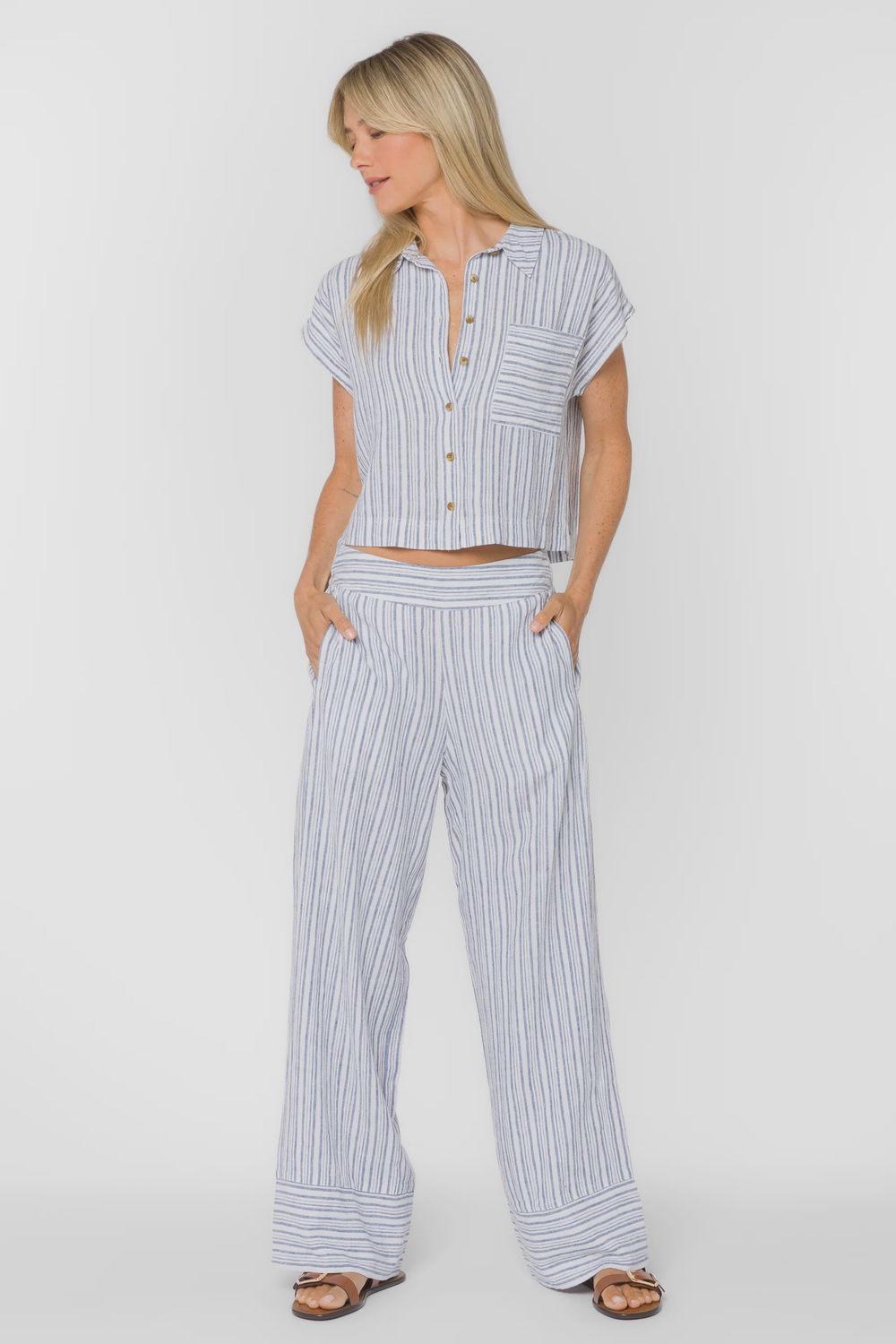 Danna Pants, Color: Washed Blue Stripe, Size: XS