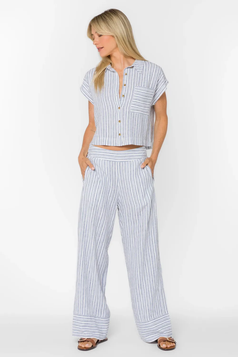 Danna Pants, Color: Washed Blue Stripe, Size: XS