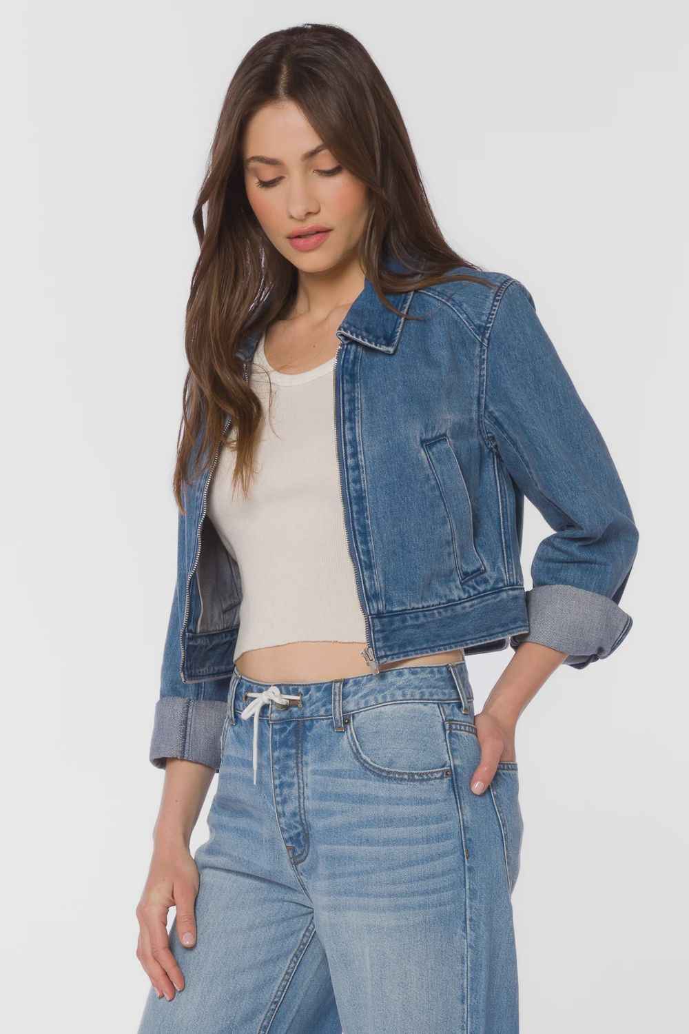 Cropped Denim Jacket, Color: 168 Senna, Size: XS