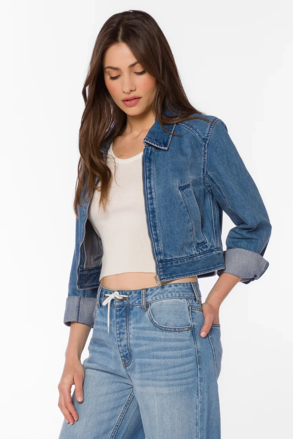 Cropped Denim Jacket, Color: 168 Senna, Size: XS