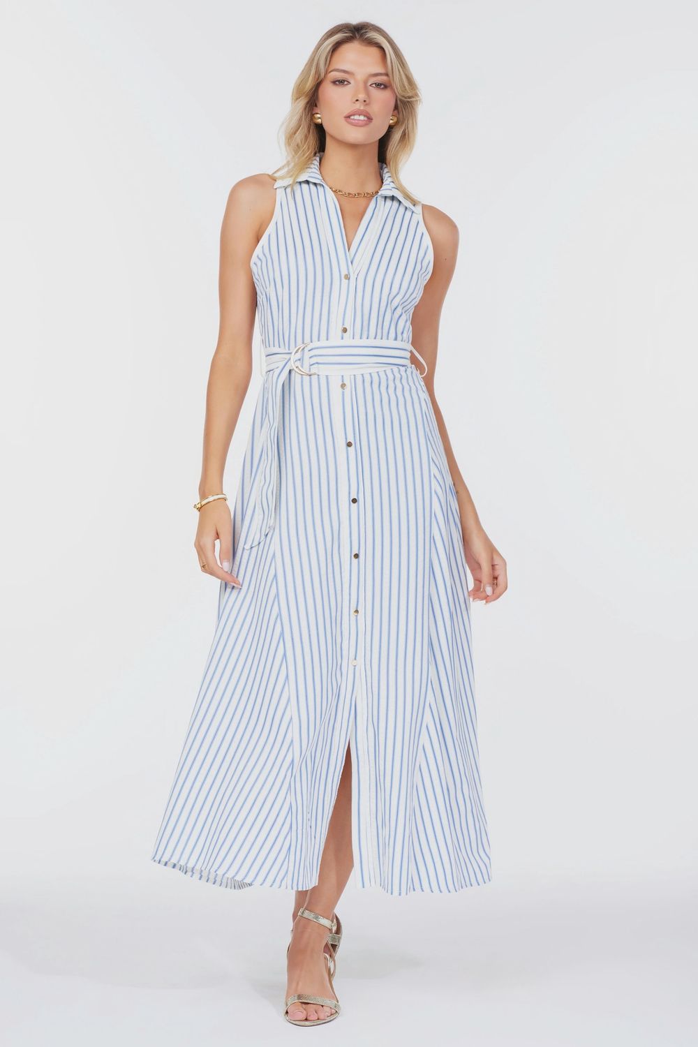 Verona Button Front Dress, Color: Blue Stripe, Size: XS