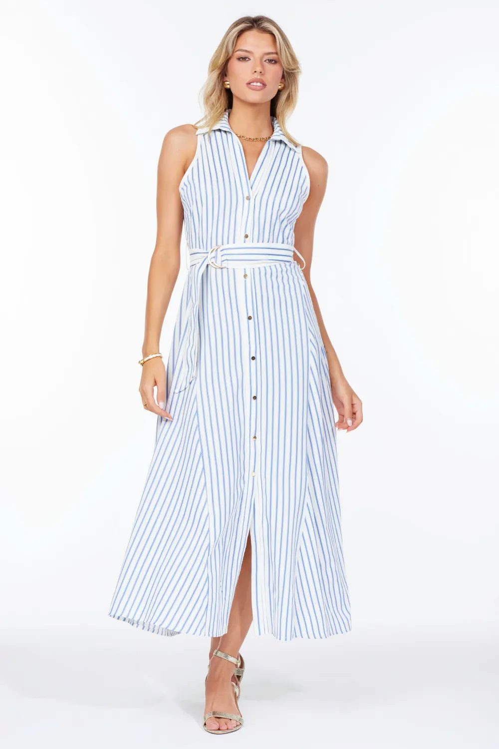 Verona Button Front Dress, Color: Blue Stripe, Size: XS