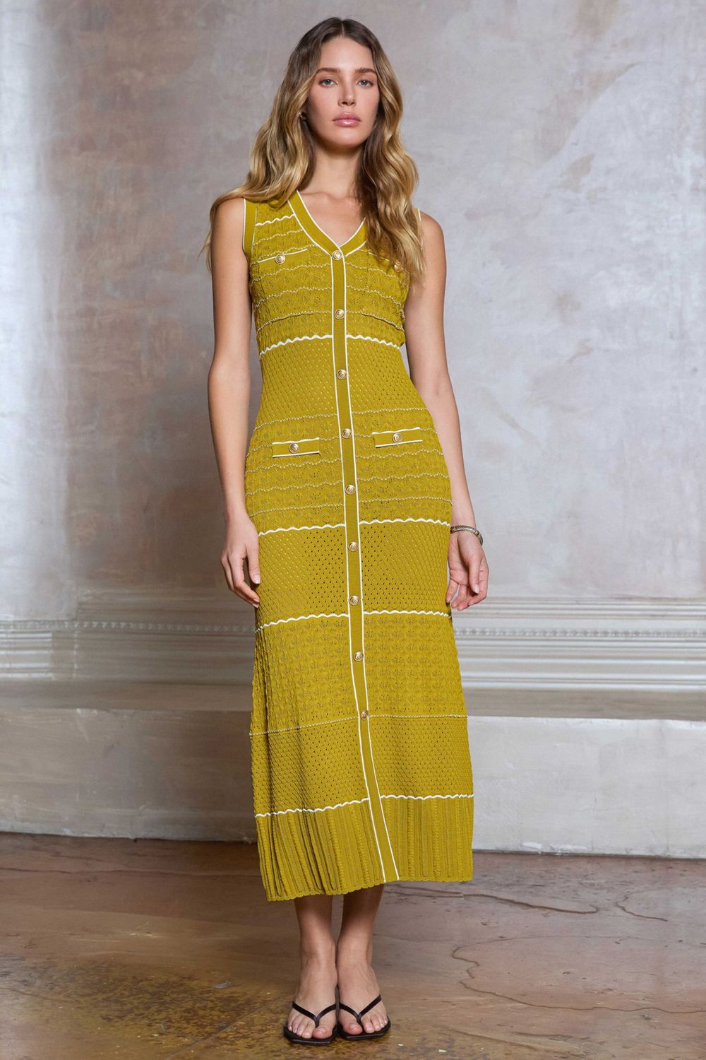 V-Neck Sleeveless Knit Dress, Color: Amber Haze, Size: XS