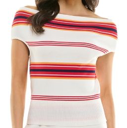 Off Shoulder Stripe Top, Color: Red / Stripe, Size: S