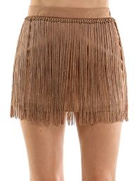Fringe Mini Skirt, Color: Mocha Mousse, Size: S