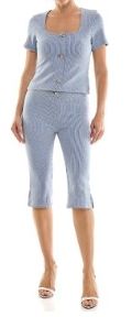 Knit Top Capri Pants, Color: Blue/ White Stripe, Size: S
