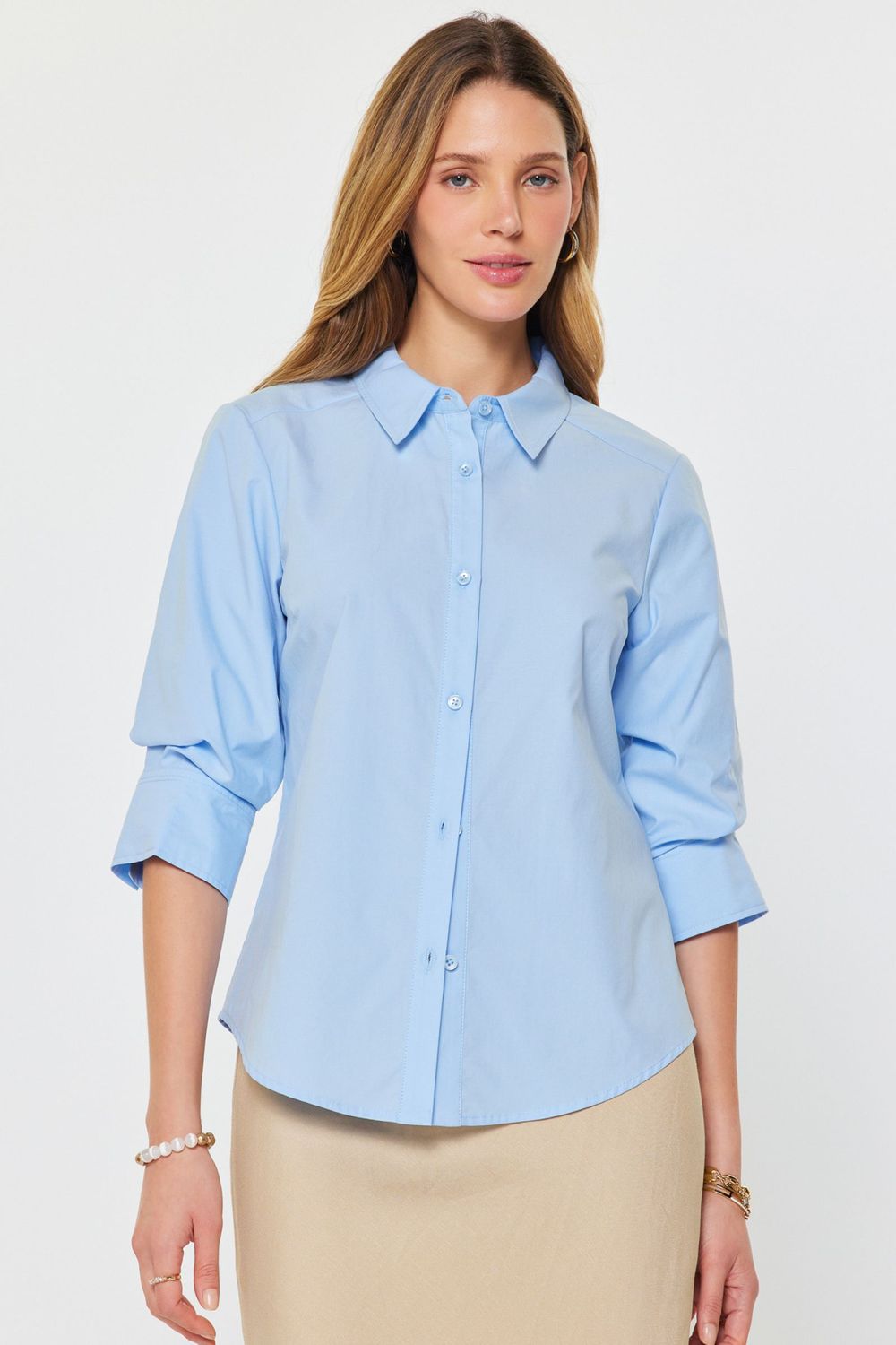 Button Up Blouse, Color: Pale Blue, Size: XS