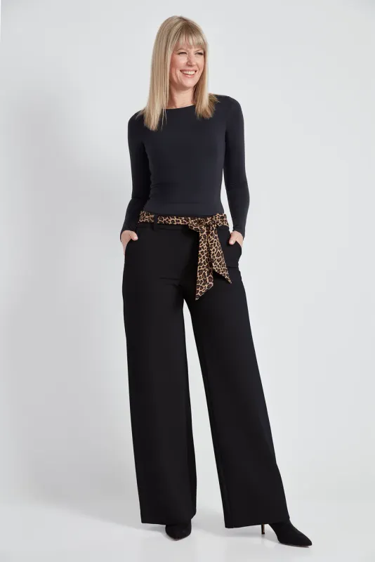 Ponte Tie-Sash Wide Leg Pant