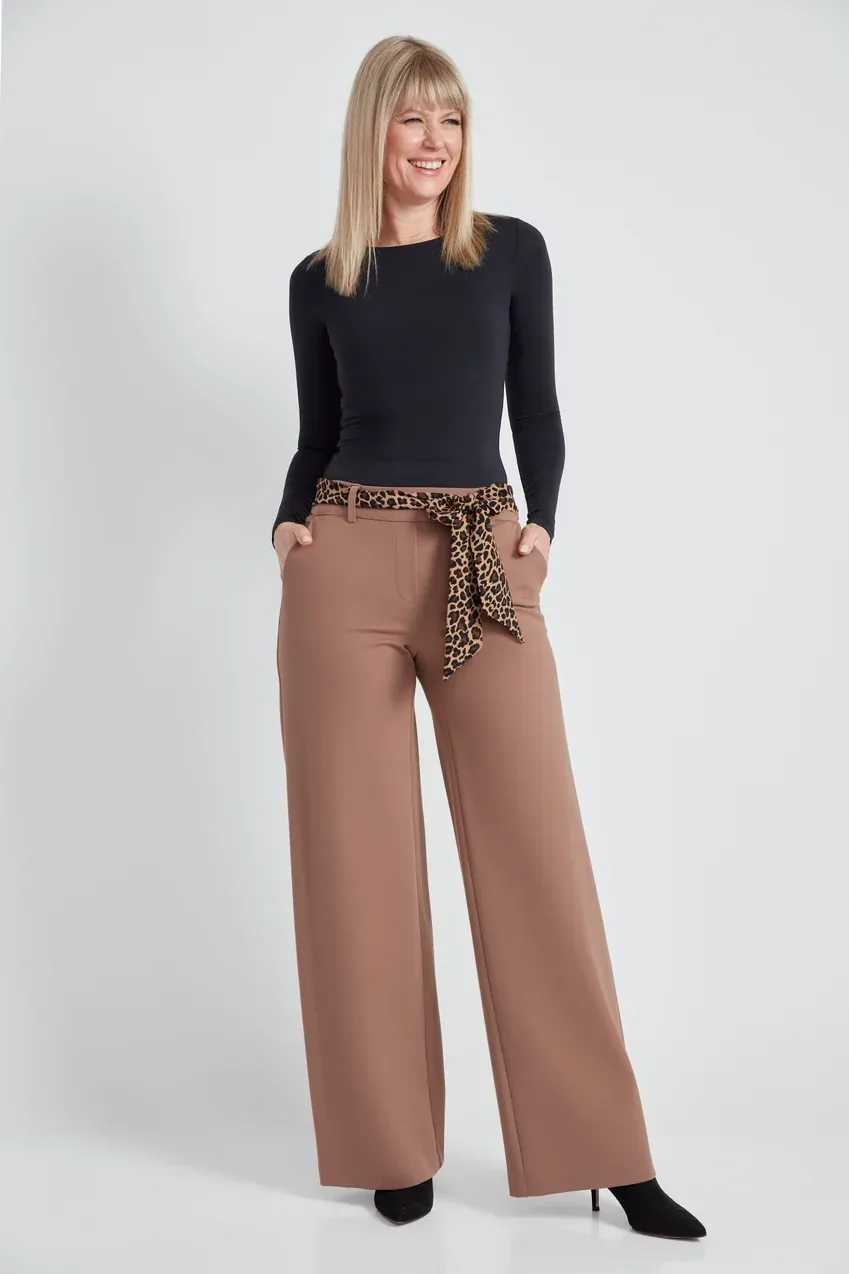 Ponte Tie-Sash Wide Leg Pant, Color: Bisque, Size: 4