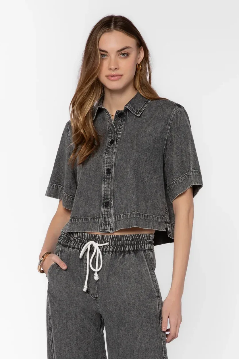 Rimpel Top, Color: Grey Acid Wash, Size: XS