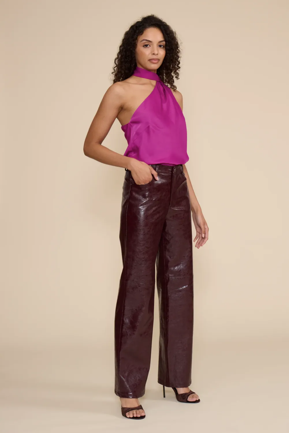 Cleo Leather Pant, Color: Wine, Size: XS