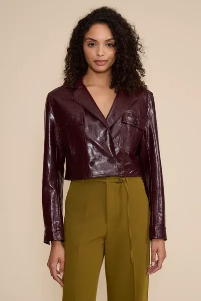 Lacey Moto Leather Jacket, Color: Wine, Size: XS