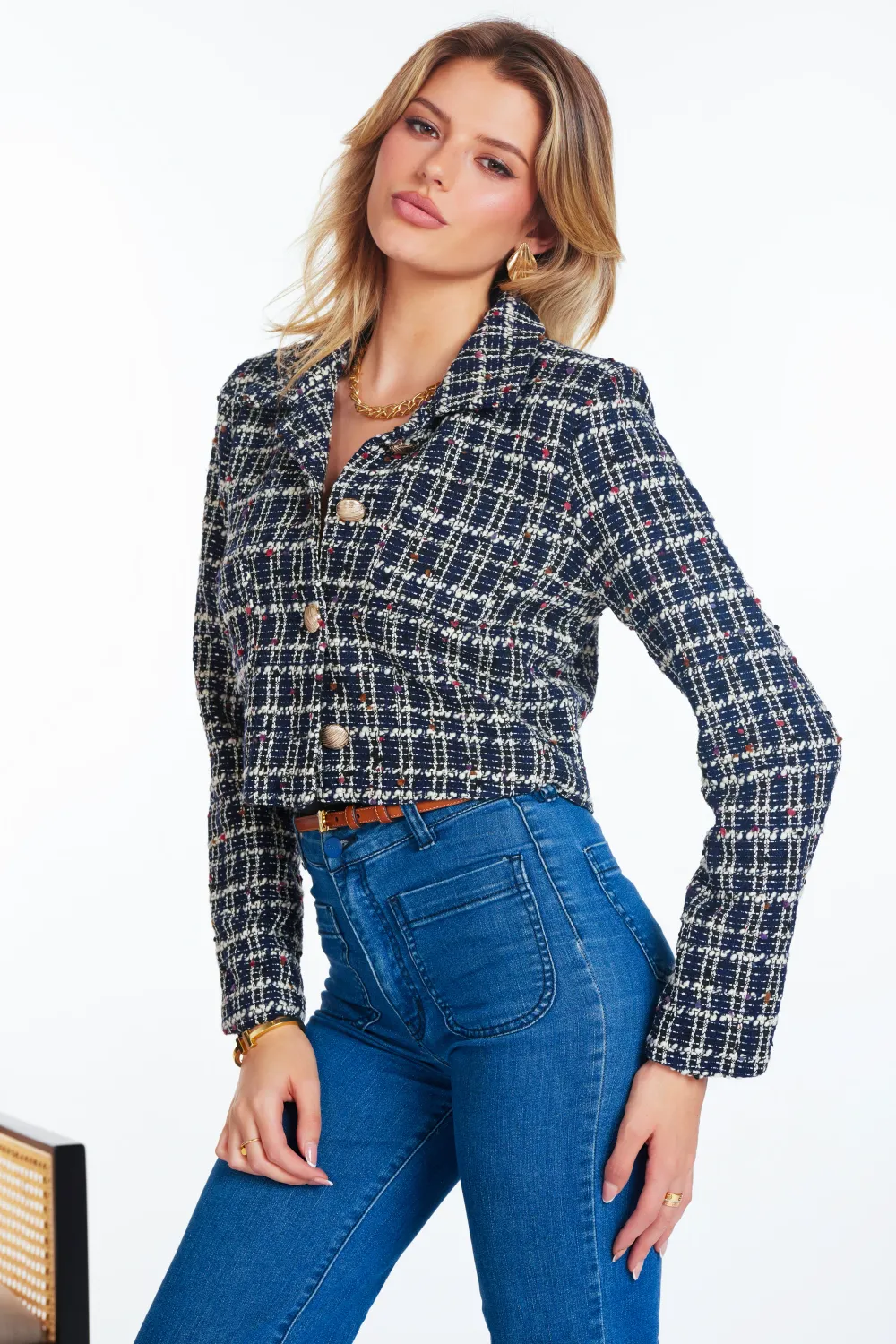 Carlton Boucle Jacket, Color: Navy Multi, Size: XS