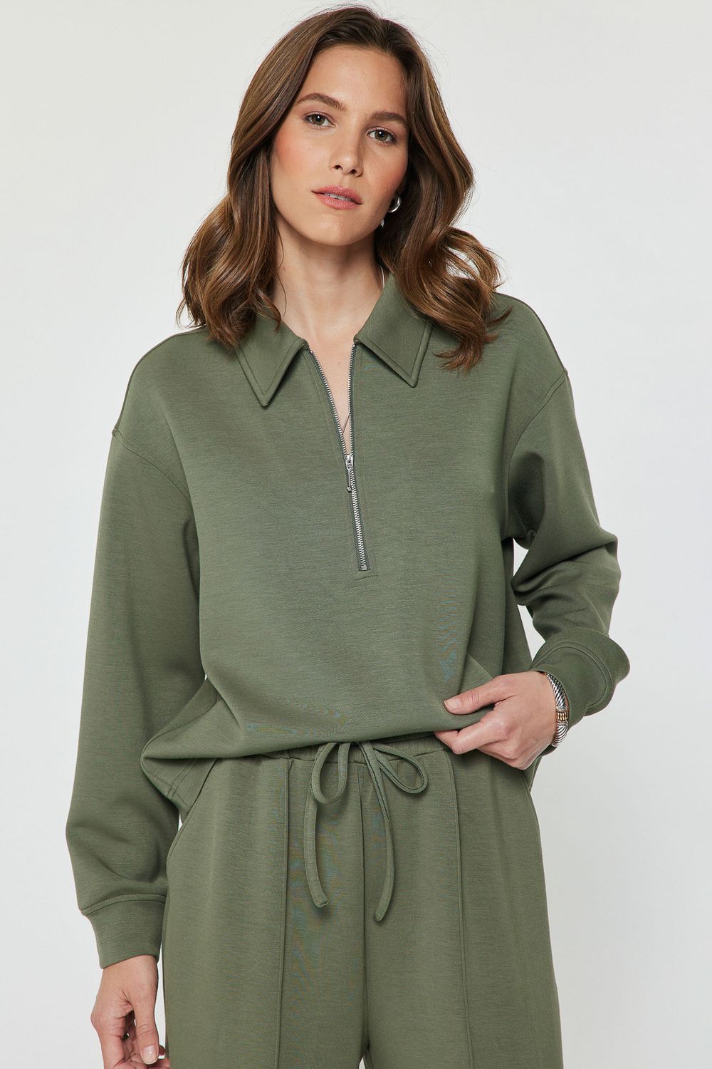 Half-Zip Knit Top, Color: Olive, Size: XS