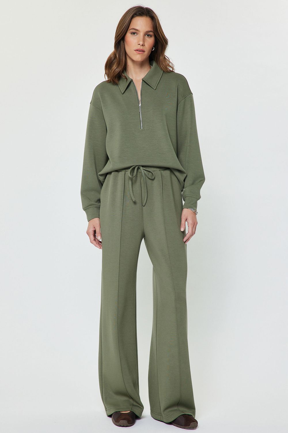 Drawstring Sweatpants, Color: Olive, Size: XS