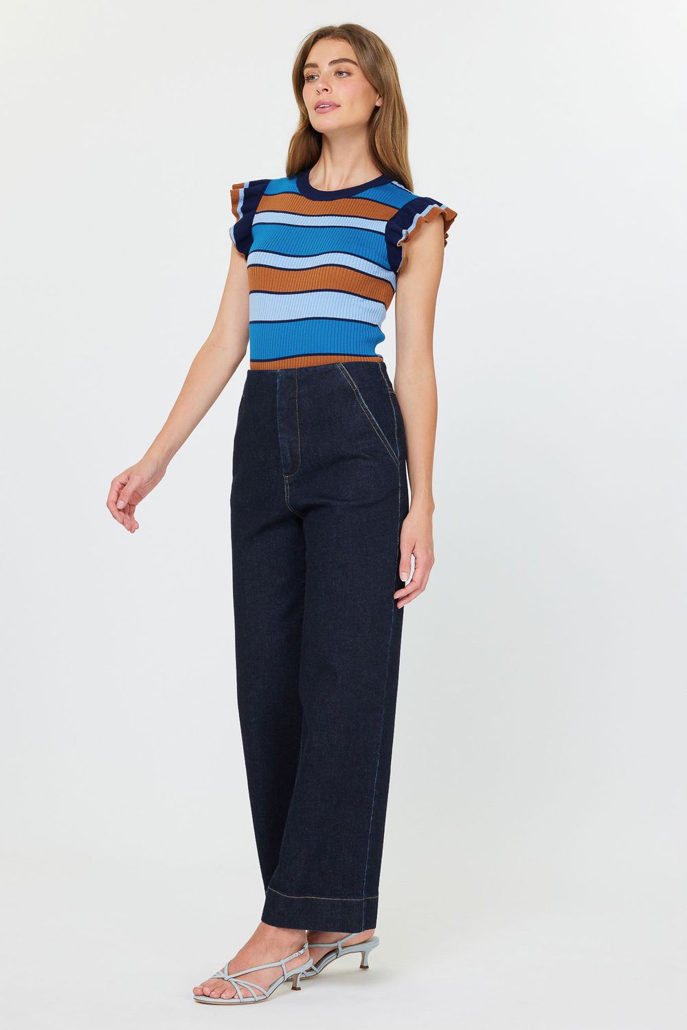 Denim Cropped Jean, Color: Deep Blue Denim, Size: XS