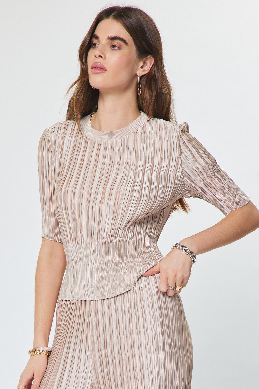 Pleated Cropped Top, Color: Pink Champagne, Size: XS