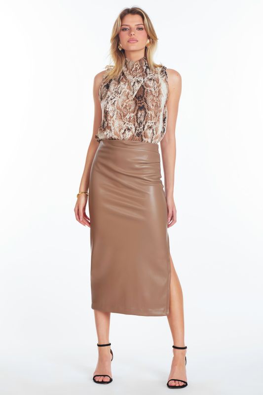 Cowlette Side Ruched Midi Skirt