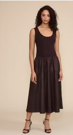 Mixed Media Dress, Color: Brown, Size: XS