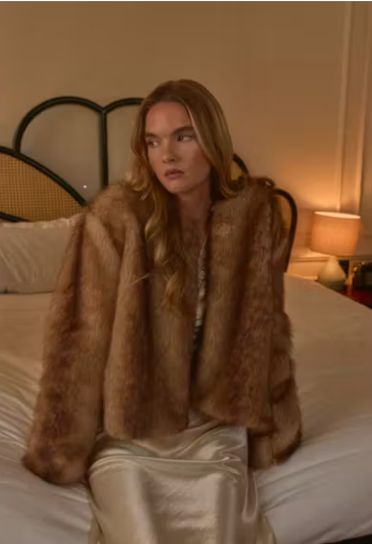 Carrie Faux Fur Jacket, Color: Light Brown, Size: XS