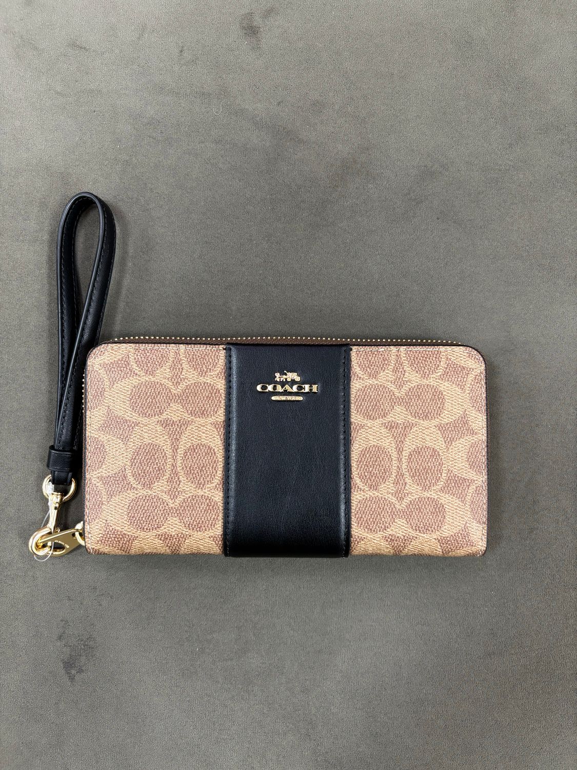Long Zip Around Wallet - Gold / Tan / Black
