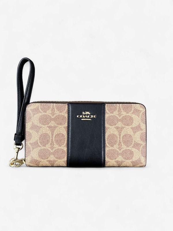 Long Zip Around Wallet - Gold / Tan / Black